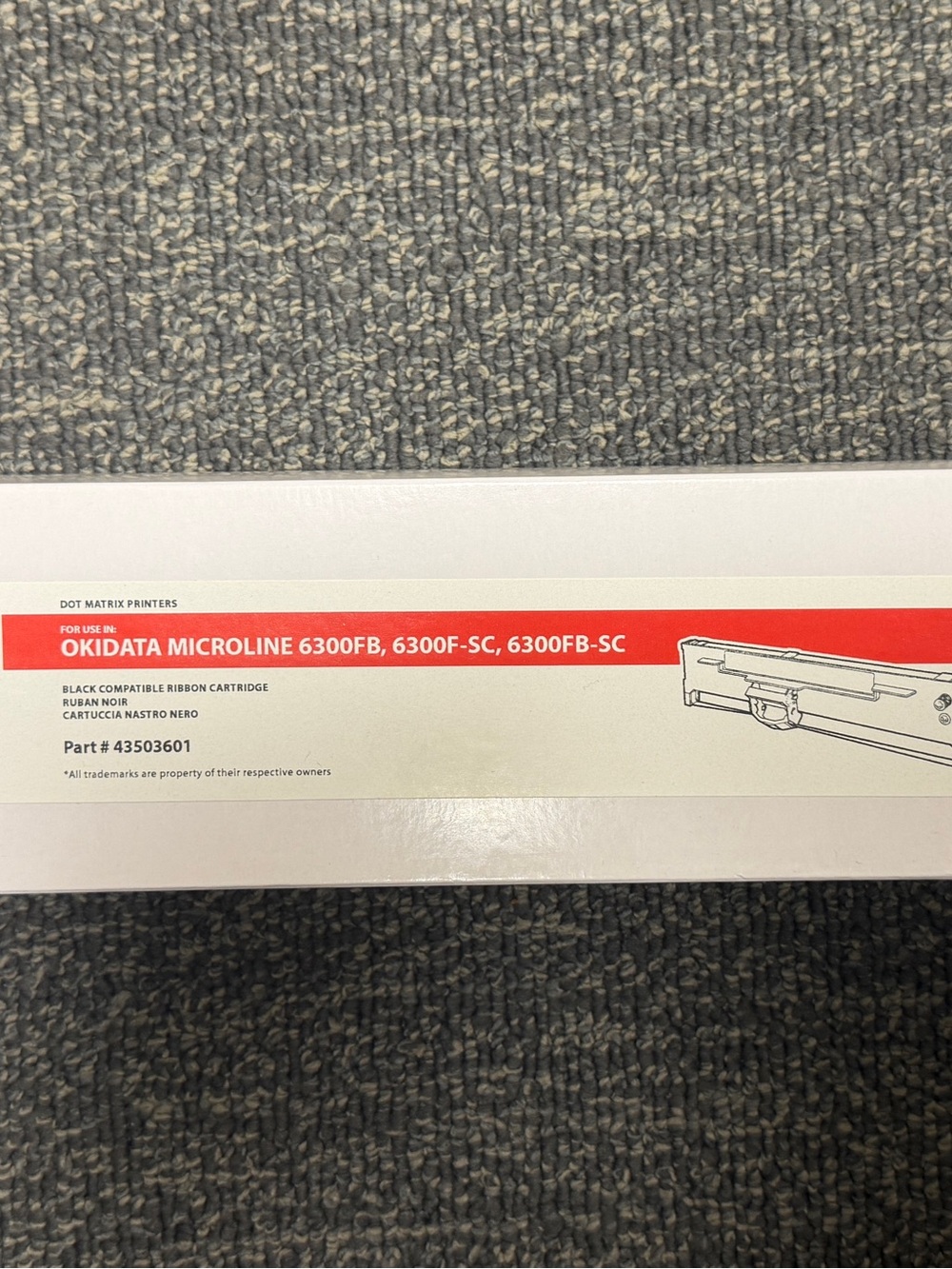 Okidata/Oki Printer Microline 6300 Fb
Part # 43503601 - Black Ribbon Cartridge